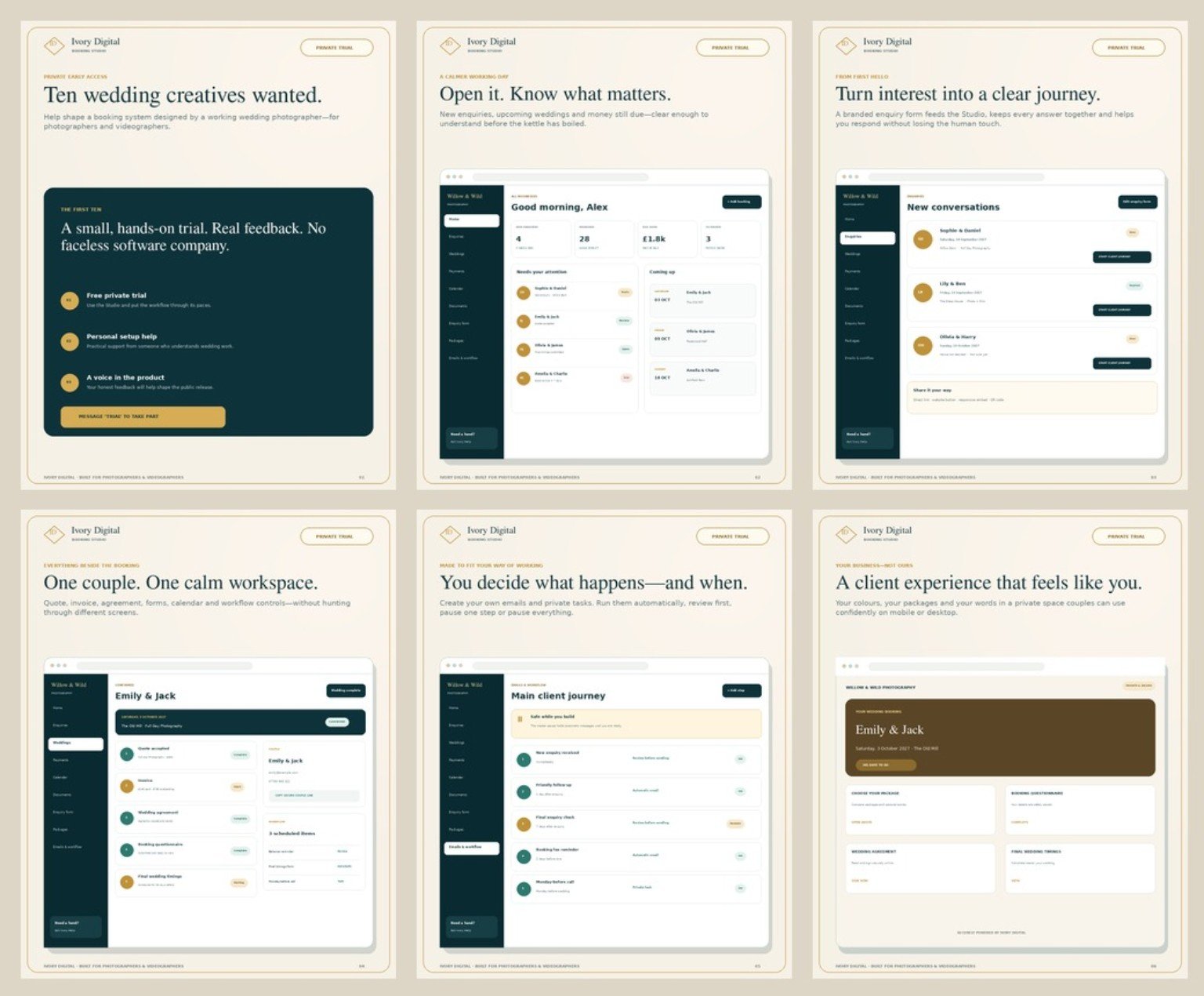 Private trial visual preview of Ivory Digital Booking Studio