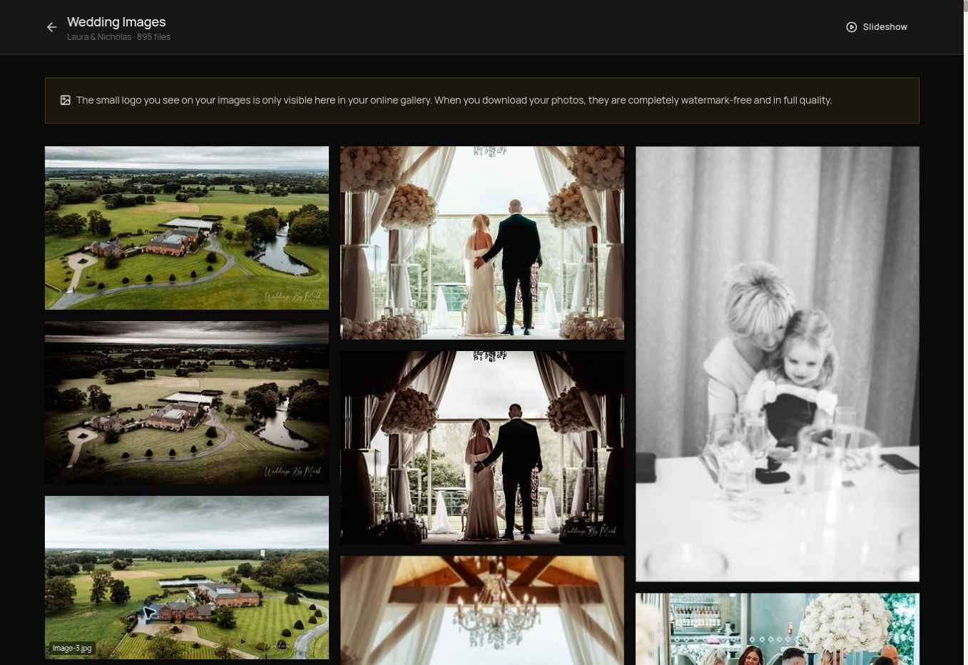 Wedding photographs in the dark gallery presentation