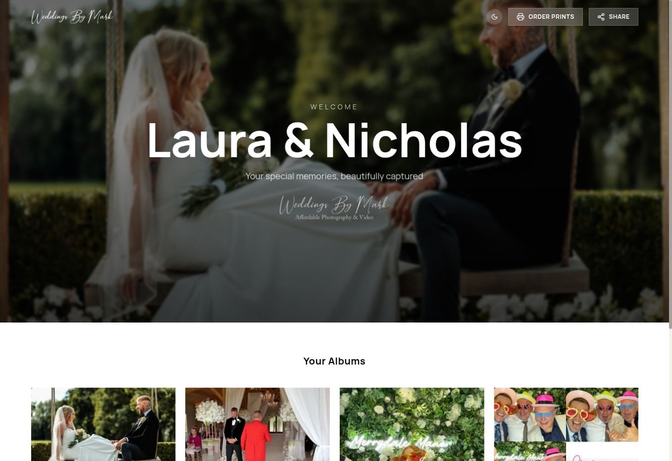 Working Weddings By Mark gallery welcome screen with albums