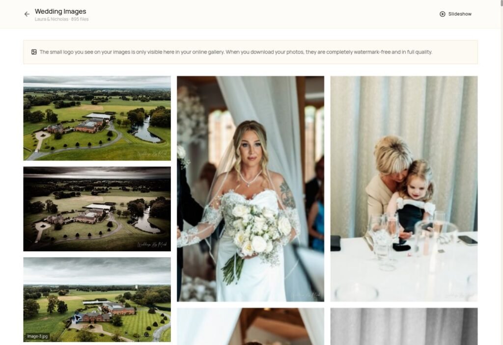 Wedding photographs in the light gallery presentation