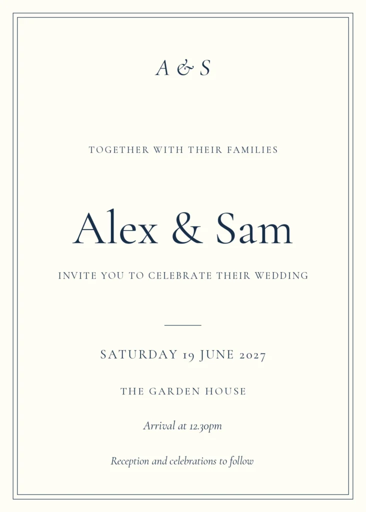 Timeless Classic wedding invitation design from Ivory Wedding Planner, shown with sample names and wedding details.